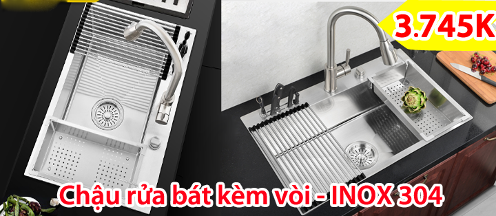 Chậu rửa bát 1 hố inox304 dày 3mm kèm vòi