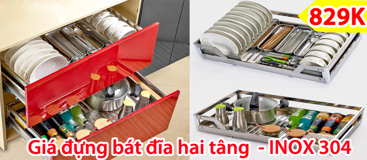 Giá để bát đĩa hai tâng chất lượng INOX SUS 304